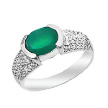 Кольцо женское из серебра с зелёным агатом и цирконами