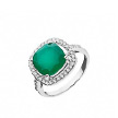 Кольцо из родированого серебра с зеленым агатом и фианитами