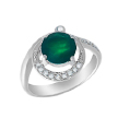 Кольцо женское из серебра с зеленым агатом и цирконами