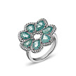 Серебряное кольцо в форме цветка с алпанитами и фианитами