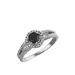 Классическое серебряное кольцо с крупным черным фианитом и россыпью белых