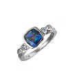 Кольцо из родированного серебра с квадратным, радужно- синим фианитом