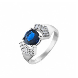 Кольцо из серебра с фианитом синего цвета