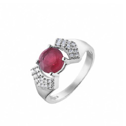Оригинальное кольцо из серебра с красным камнем и фианитами