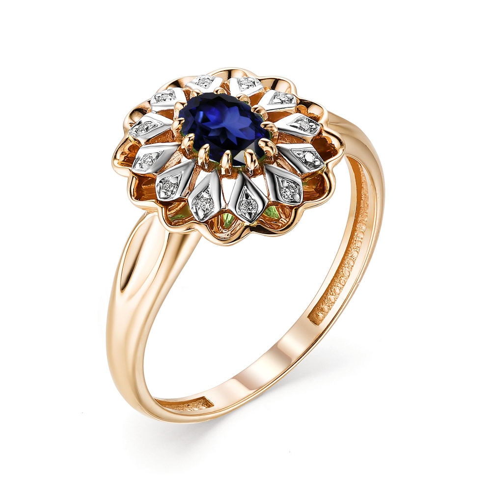 Золотое кольцо с сапфиром и бриллиантами 585