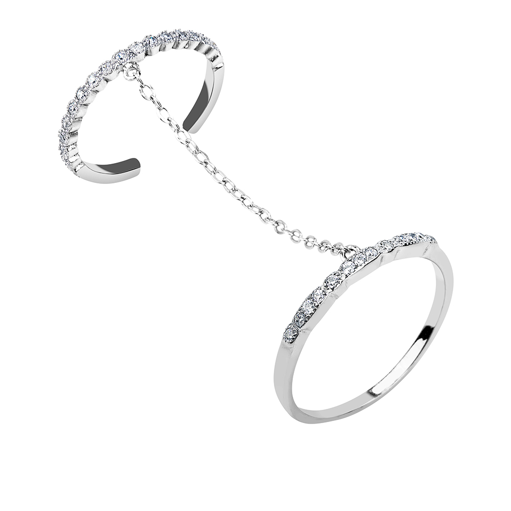 Серебряное кольцо на две фаланги украшенное фианитами за 1 700р. в ювелирном интернет-магазине Fidelis-Style